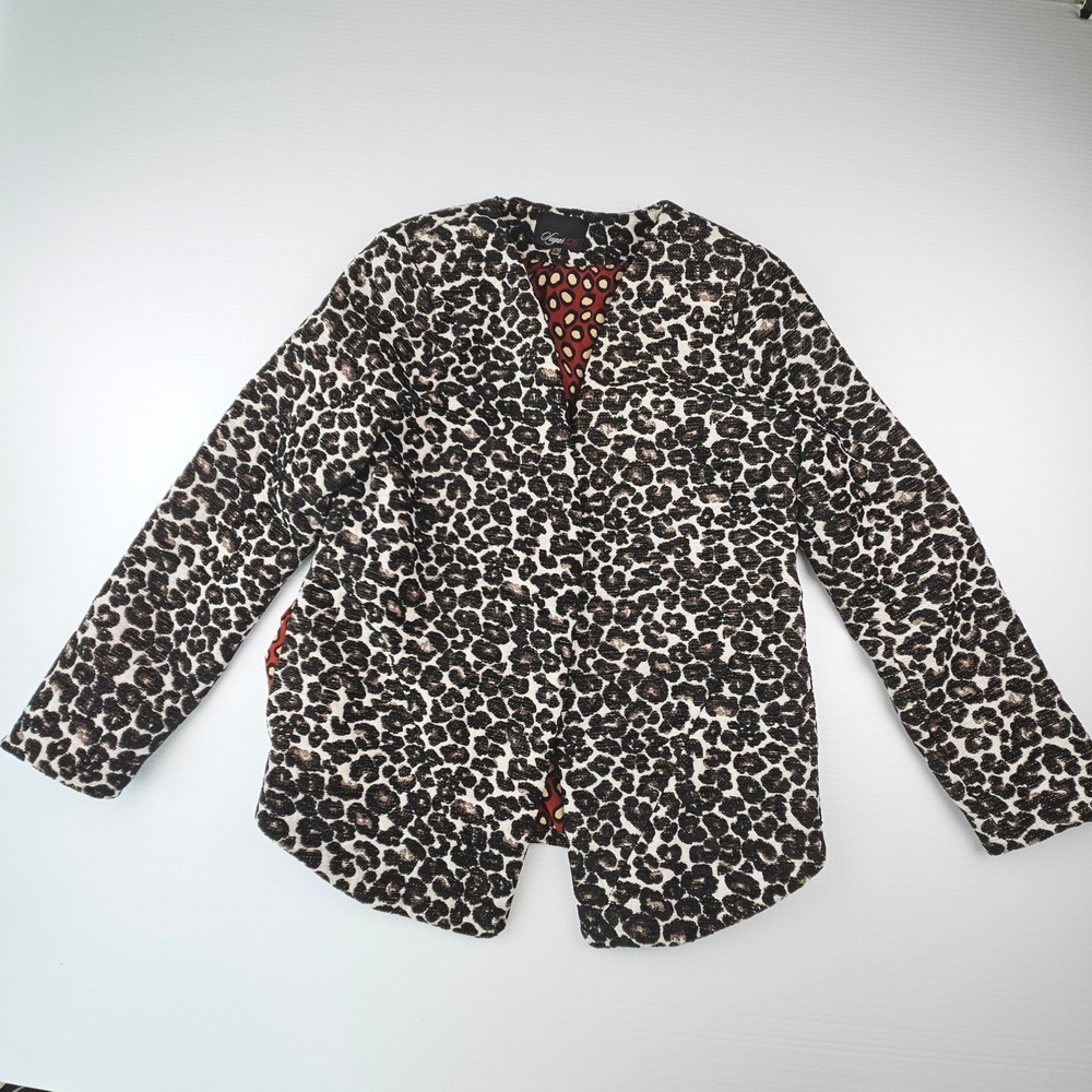 Sugarlips Leopard Print Jacquard Open Front Jacket Blazer AJ50408 Large
